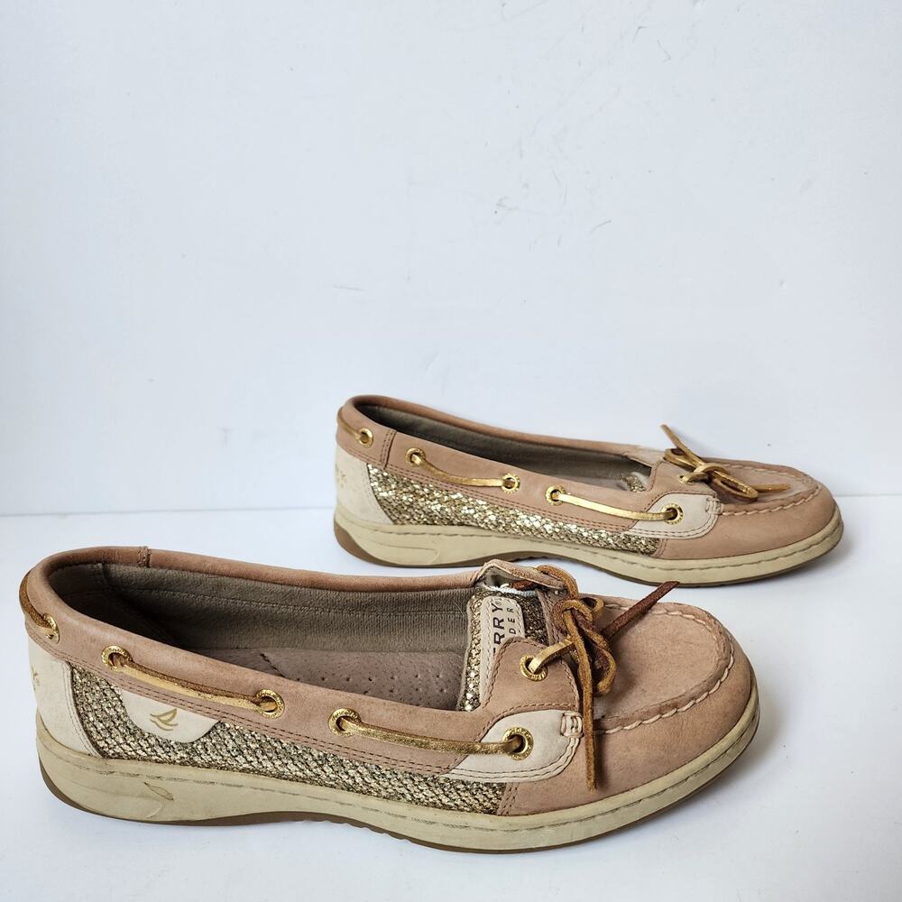 Sperry Pink Tan and Gold Boat Shoes Flats